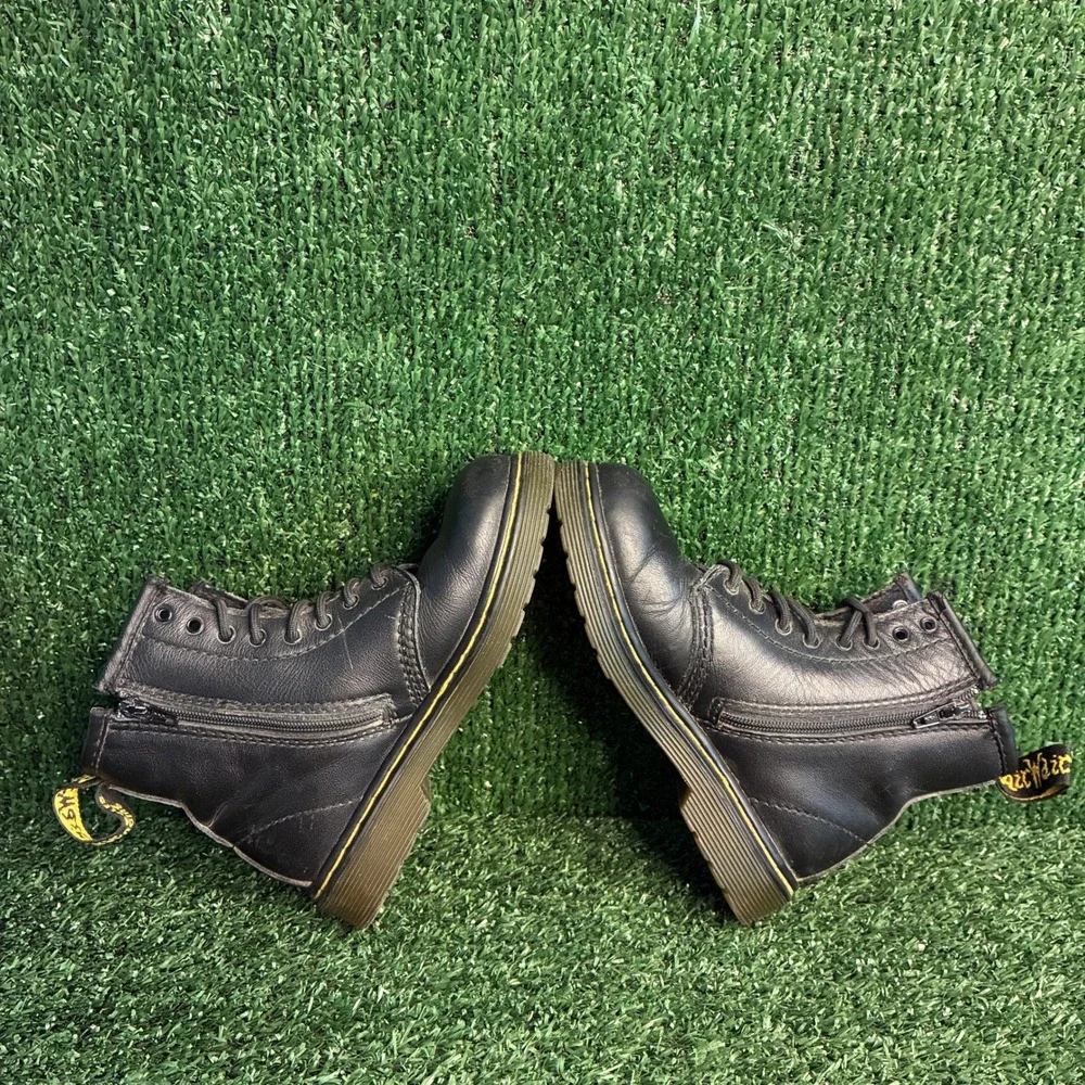 Dr. Martens Brooklee Leather Lace Up Side Zip Combat Boots Black Toddler Size 10